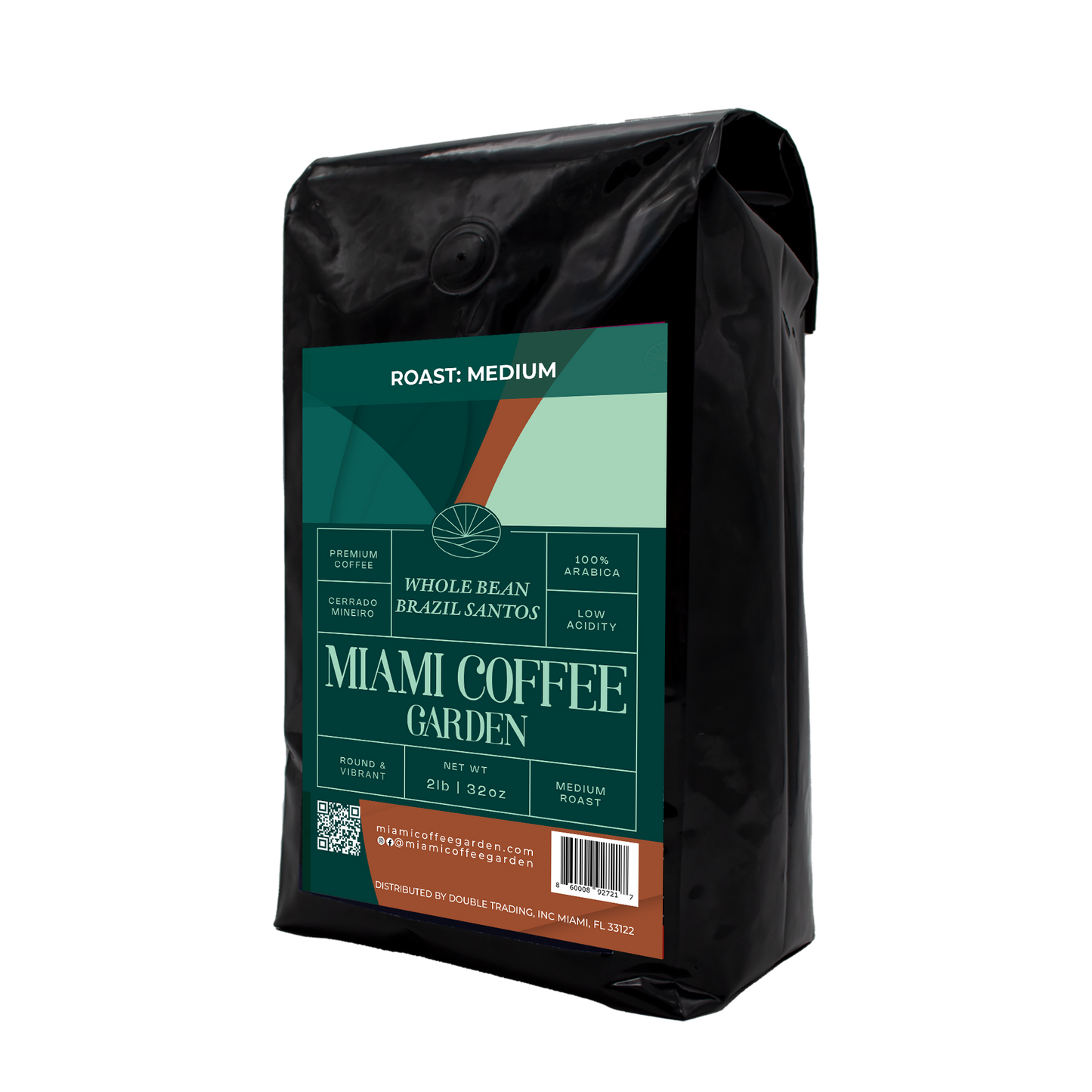 Brazil Santos, Miami Coffee Garden, Medium Roast, Whole Coffee Beans