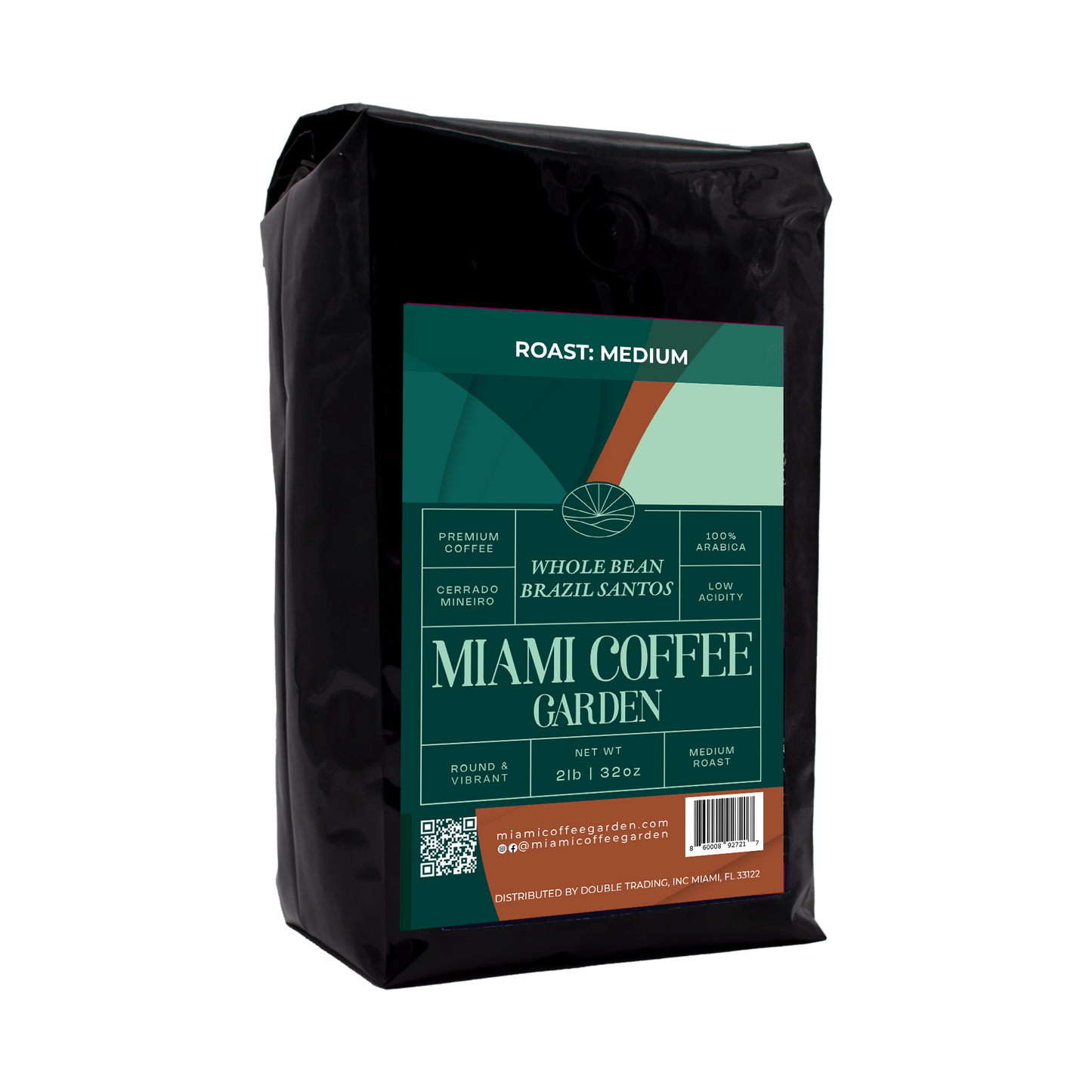 Brazil Santos, Miami Coffee Garden, Medium Roast, Whole Coffee Beans