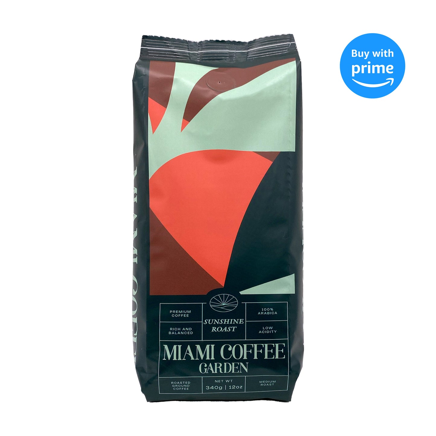 Miami Coffee Garden Sunshine Roast, Brazilian Premium Ground Coffee, Medium Roast, 12oz