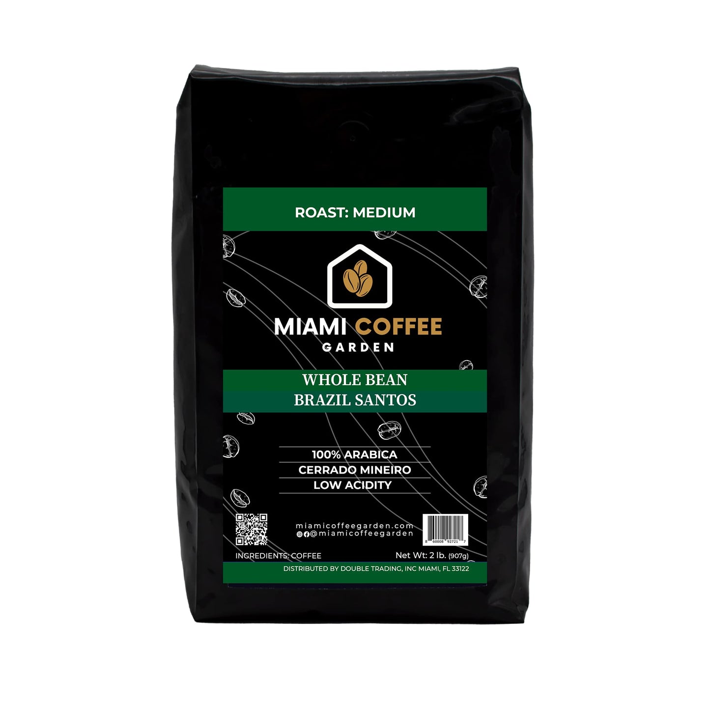 Brazil Santos, Miami Coffee Garden, Medium Roast, Whole Coffee Beans