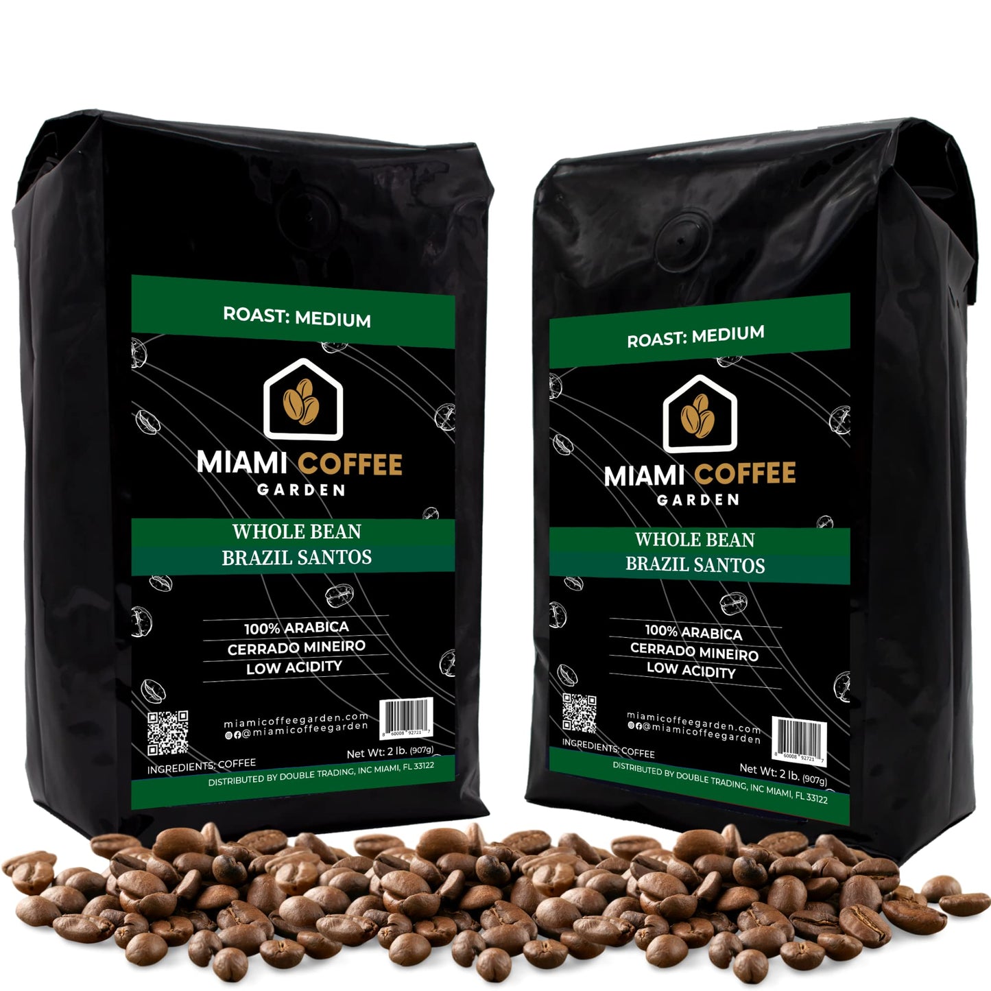 Brazil Santos, Miami Coffee Garden, Medium Roast, Whole Coffee Beans