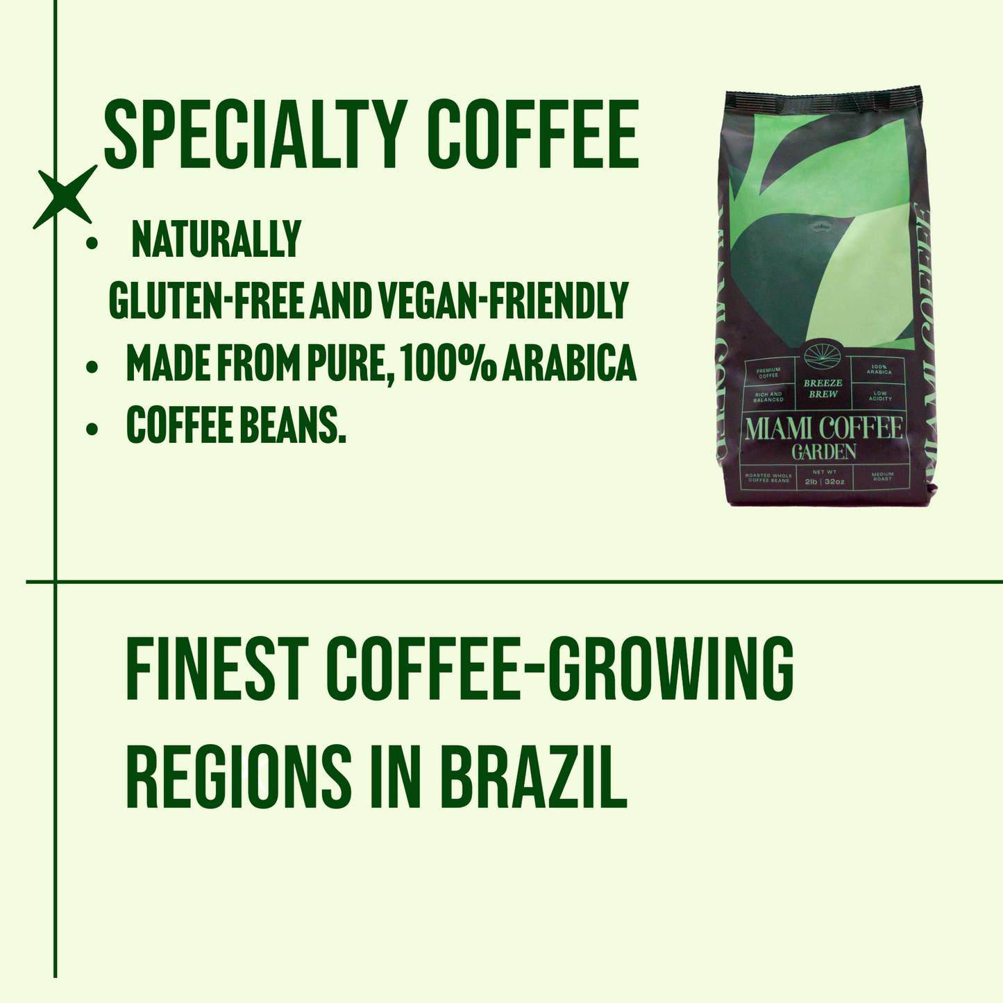 Miami Coffee Garden Breeze Brew, Brazilian Premium Ground Coffee, Medium Roast, 12oz