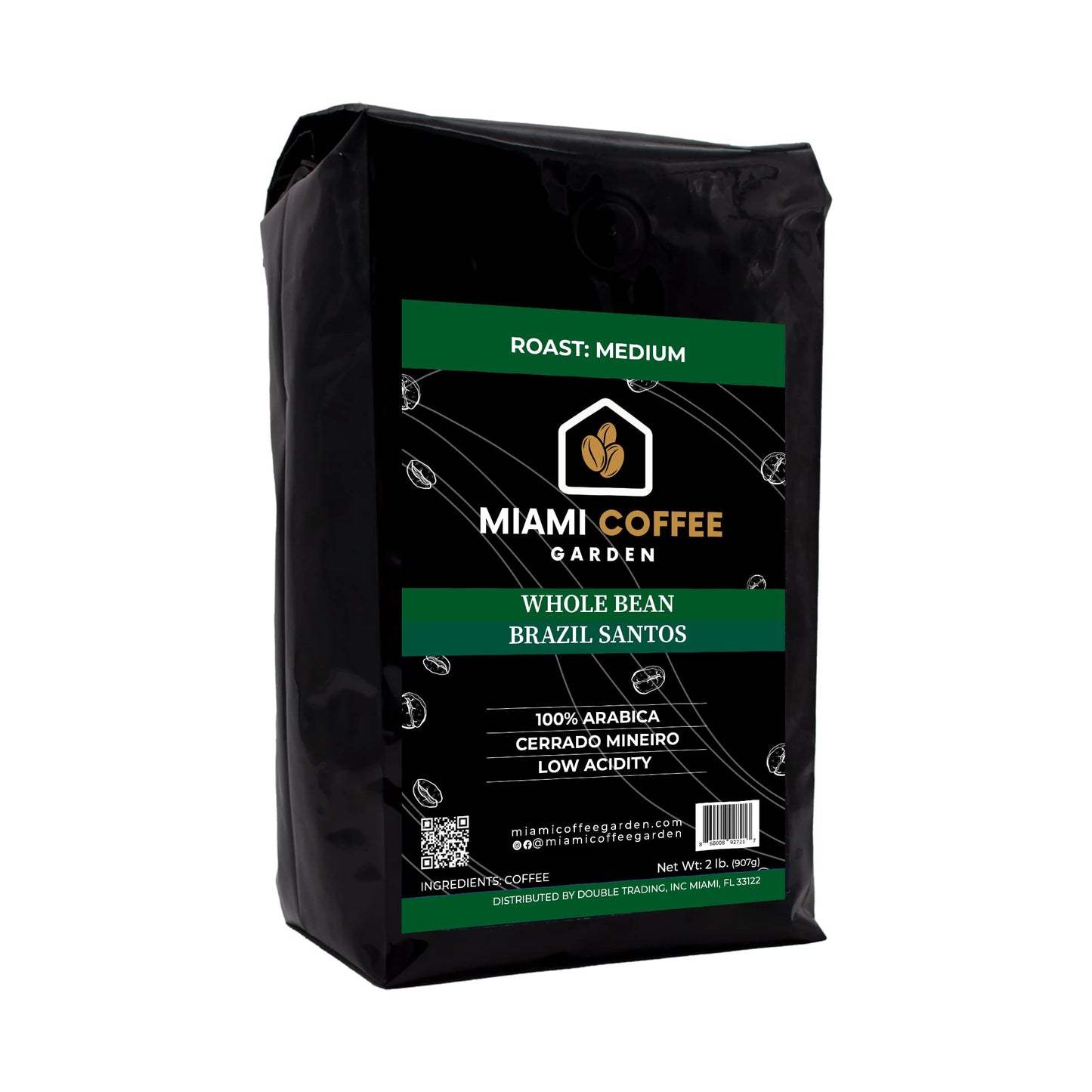 Brazil Santos, Miami Coffee Garden, Medium Roast, Whole Coffee Beans