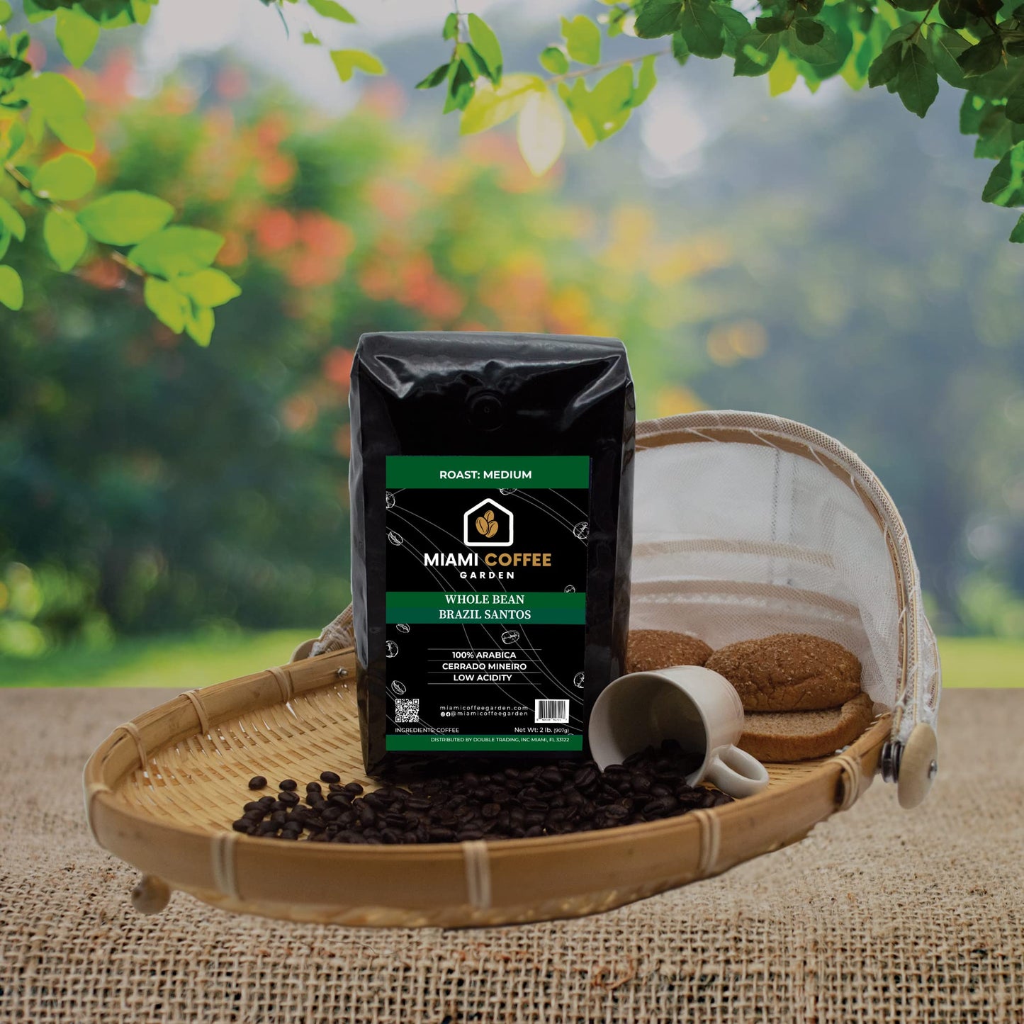 Brazil Santos, Miami Coffee Garden, Medium Roast, Whole Coffee Beans